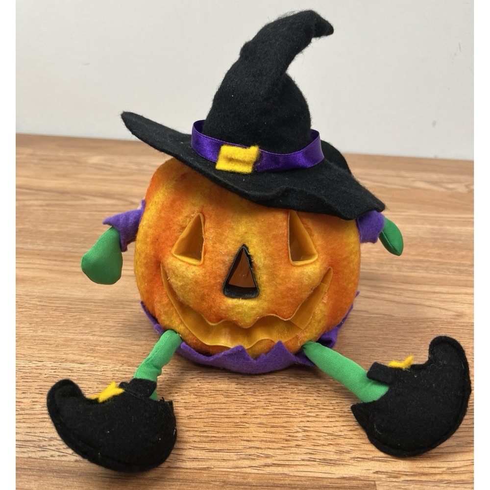 Vintage Fiber Optics Light Up Jack O Lantern Pumpkin Witch Halloween
